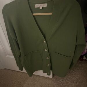 LOFT Olive Button-Up Cardigan